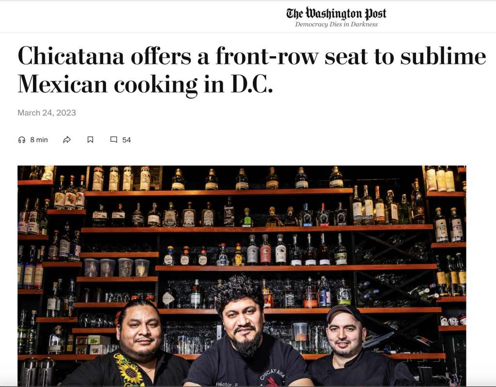Press feature of Chicatana in The Washington Post, highlighting it as one of the best Mexican restaurants in Washington, D.C.